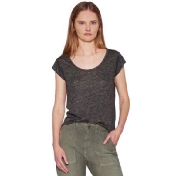 💕JOIE💕 Neyo Scoop Neck Cap Sleeve T-shirt 100% Linen ~ Dark Heather Grey Large - Picture 1 of 10